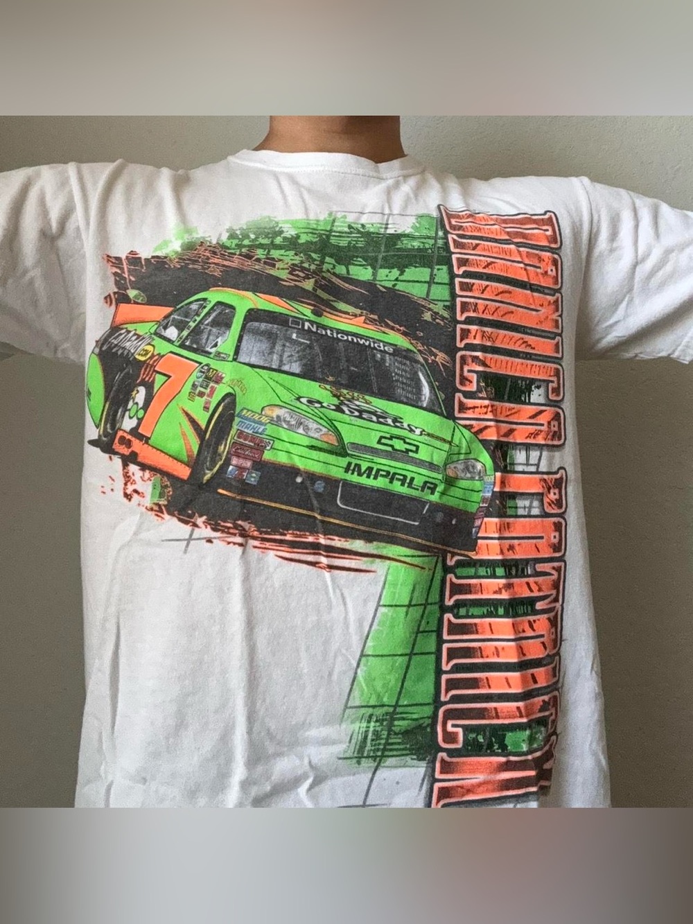 Vintage 2000s Danica Patrick AOP Nascar Graphics White Tee Shirt